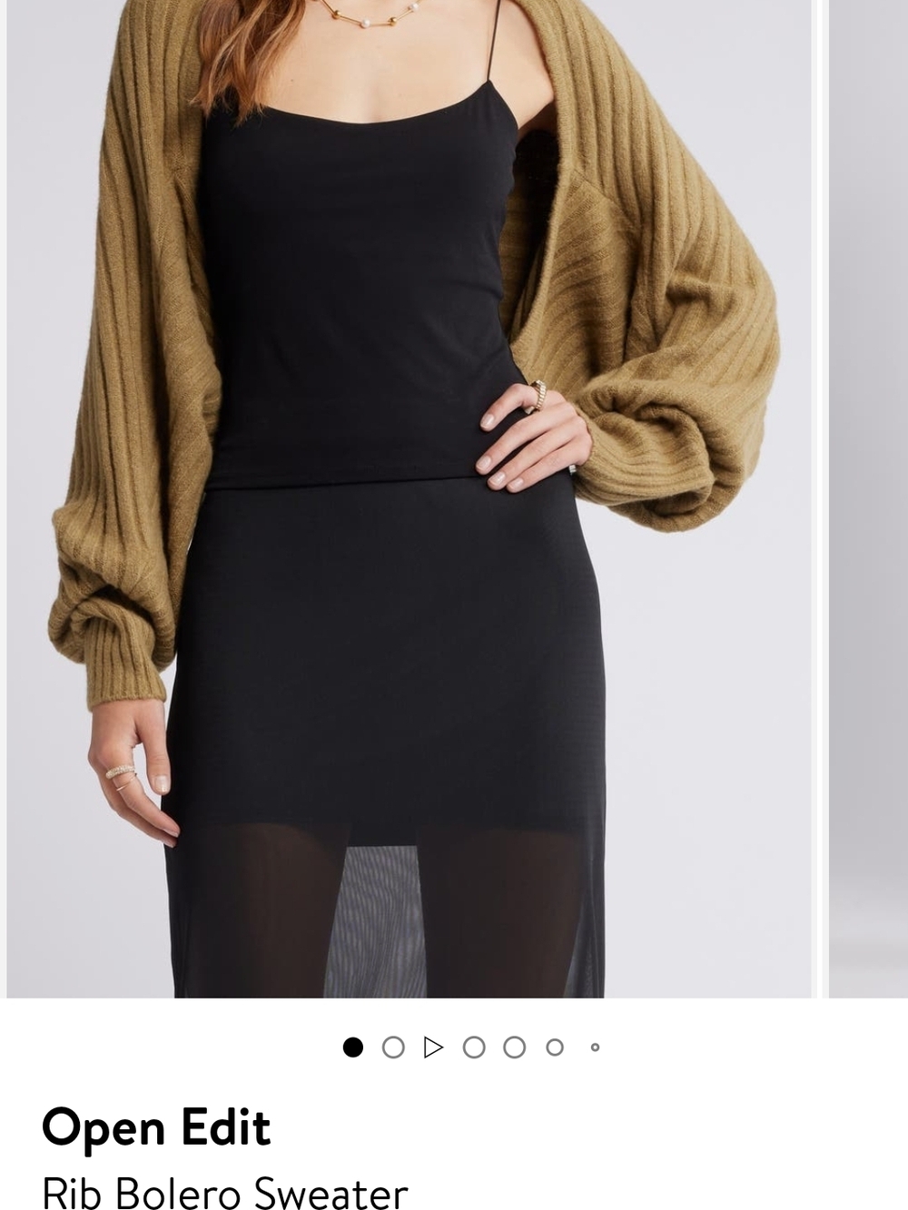 Open Edit Ribbed Bolero Sweater, Olive Brine